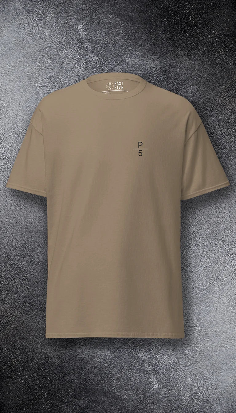 Bit of Silicone'll Sort it Roofer graphic tee – PAST FIVE | Front | chest logo on brown heavyweight cotton.