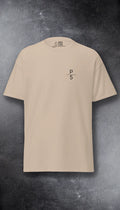 It Only Leaks When It Rains Roofer graphic tee – PAST FIVE | Front | chest logo on brown savana heavyweight cotton.