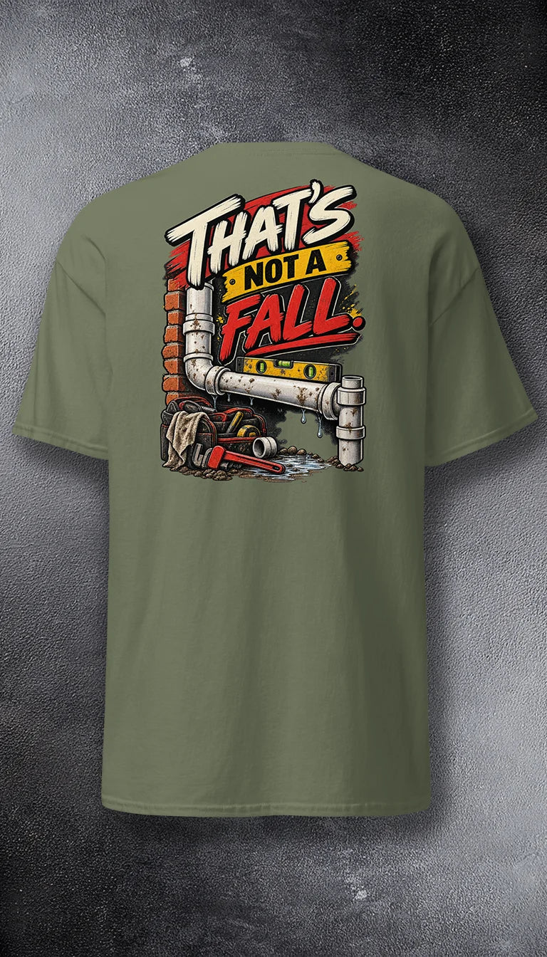 Not a Fall Plumbers graphic tee – PAST FIVE | Back print | illustrated trades graphic.
